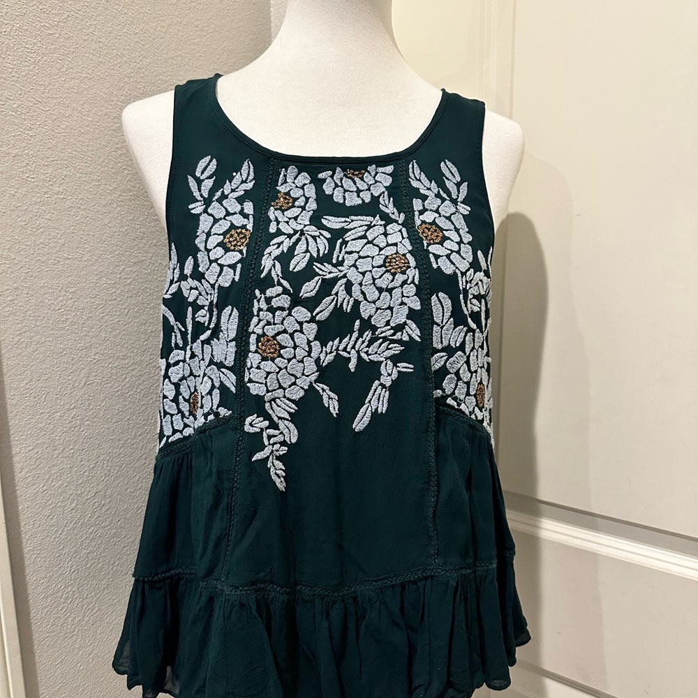 Floreat Green Embellished Tiered Tank Top